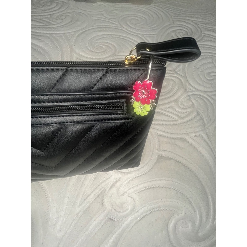 Floral‎ Enamel Key Charm Pink Lime Green Flower Key Finder Silver Clip Accessory
